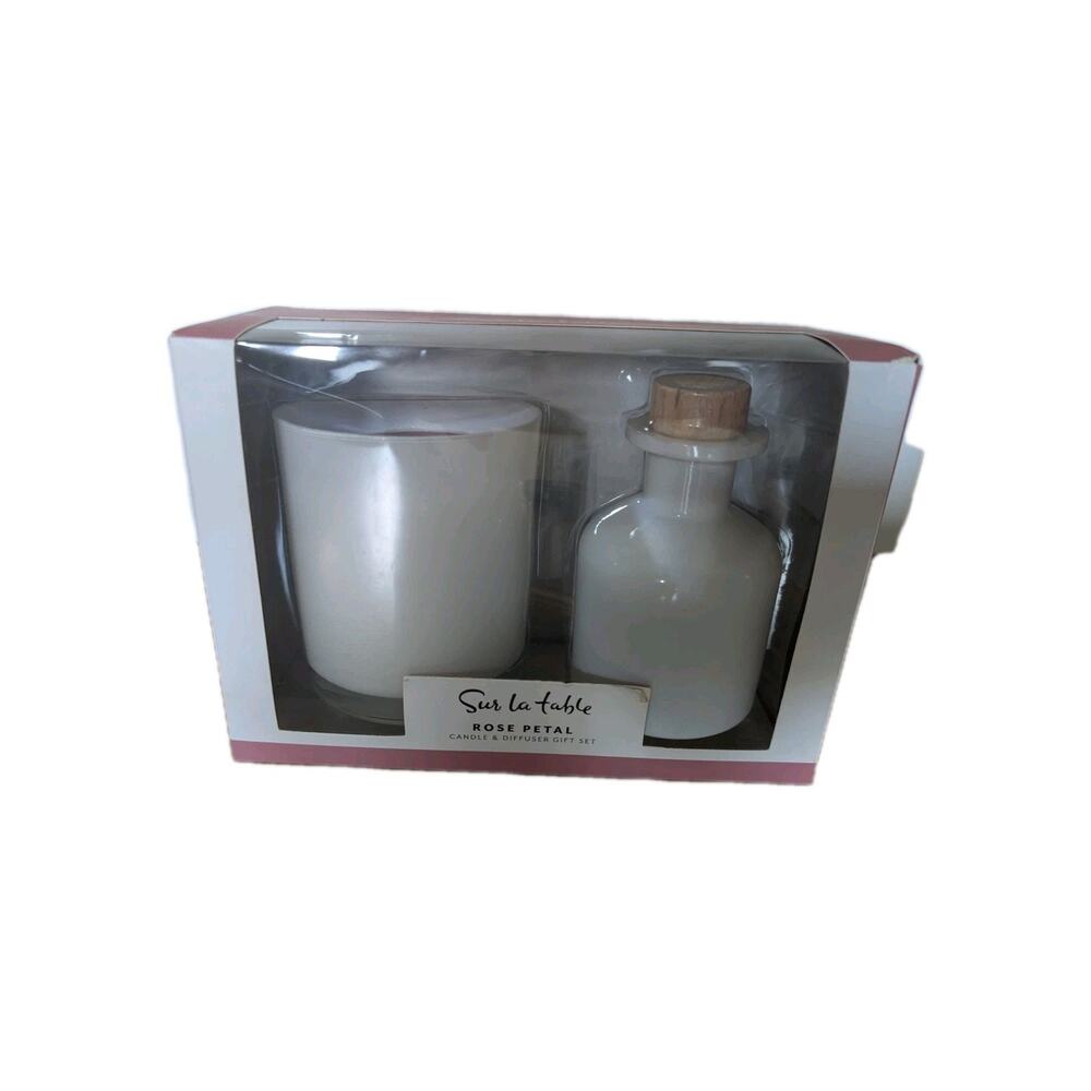 Sur La Table Soy Candle & Reed Diffuser Set Rose Petal Glass Bottle Gift NIB